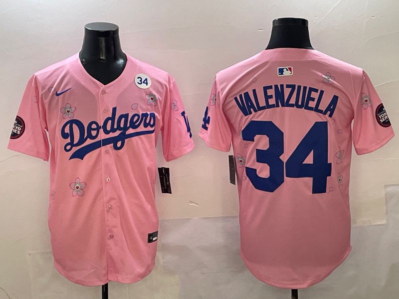 Men Los Angeles Dodgers #34 Valenzuela Pink Sakura Edition 2025 Nike MLB Jersey style 8